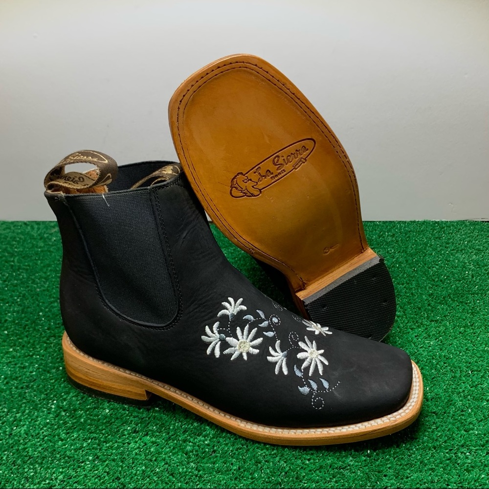 Women’s Western Rodeo Cowgirl Leather Flowered Half Boot Botin Botines Black 490